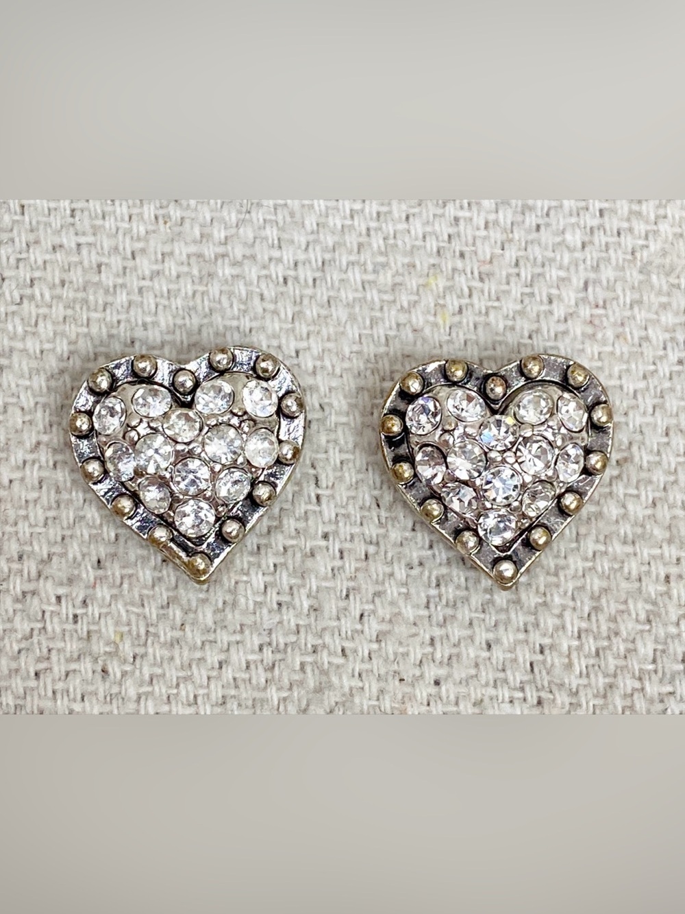 Betsey Johnson Rhinestone Heart Stud Earrings - Silver Tone